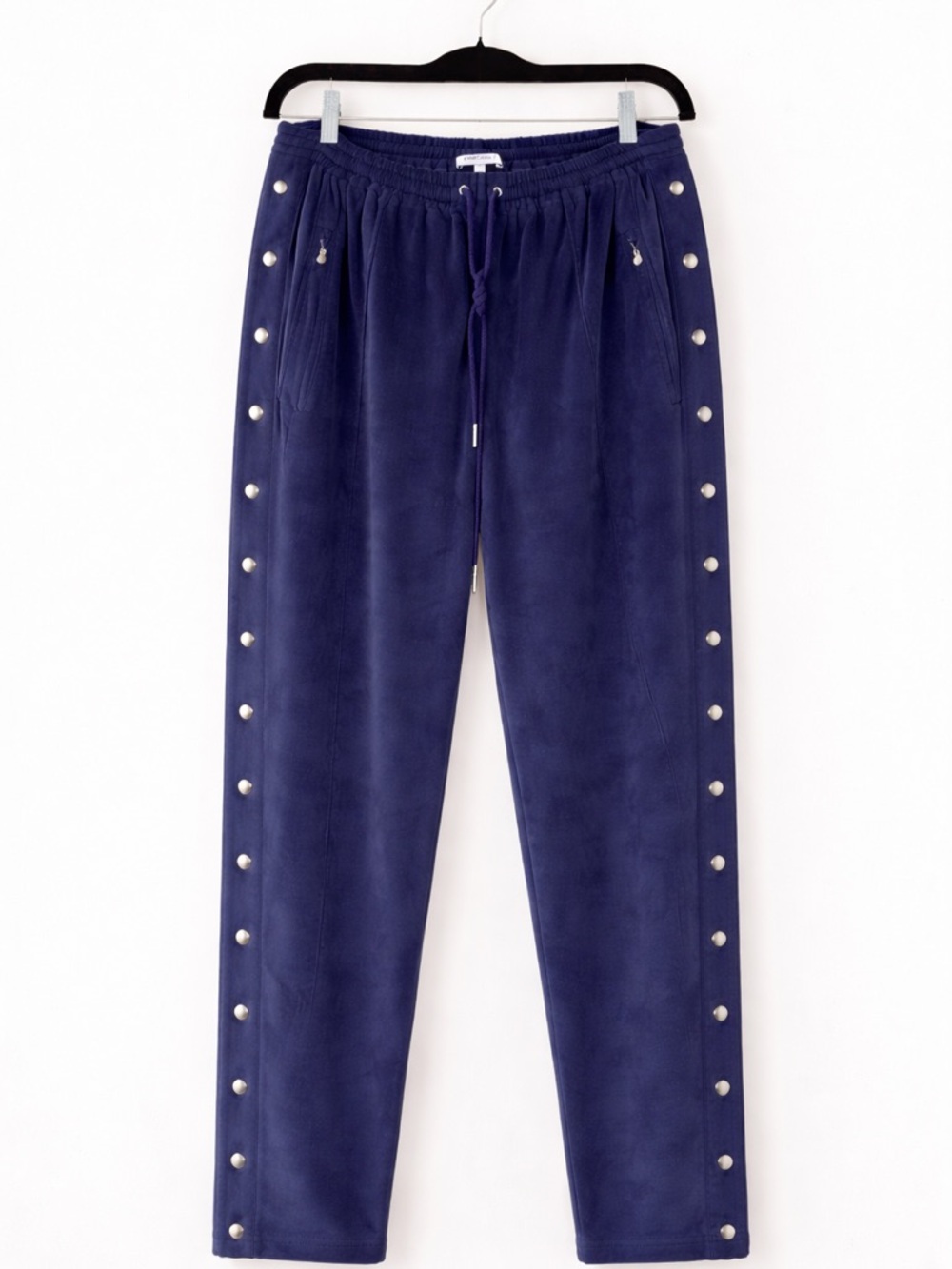 Women’s Navy Velour Joggers with Side Snap Details